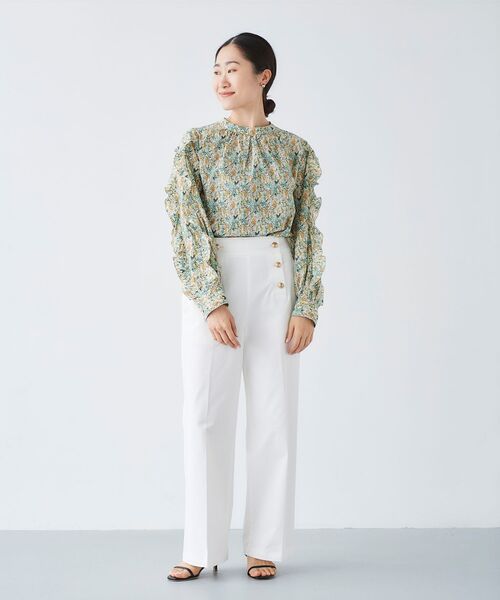 ブラウス シャツ Perle Peche フラワー柄スリーブフリルブラウス レディース le.coeur blanc ブラウス シャツ Perle Peche フラワー柄