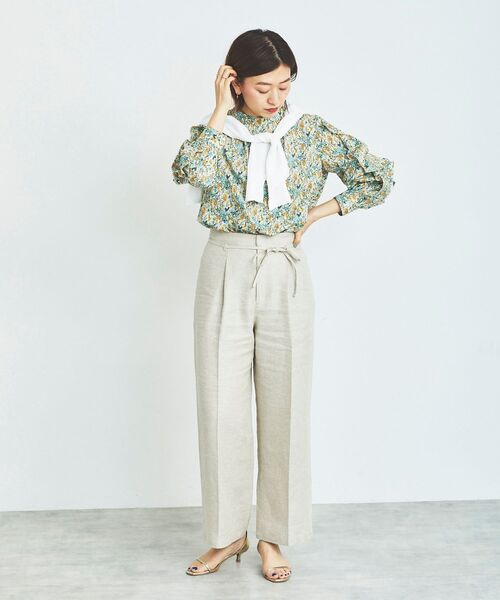 ブラウス シャツ Perle Peche フラワー柄スリーブフリルブラウス レディース le.coeur blanc ブラウス シャツ Perle Peche フラワー柄