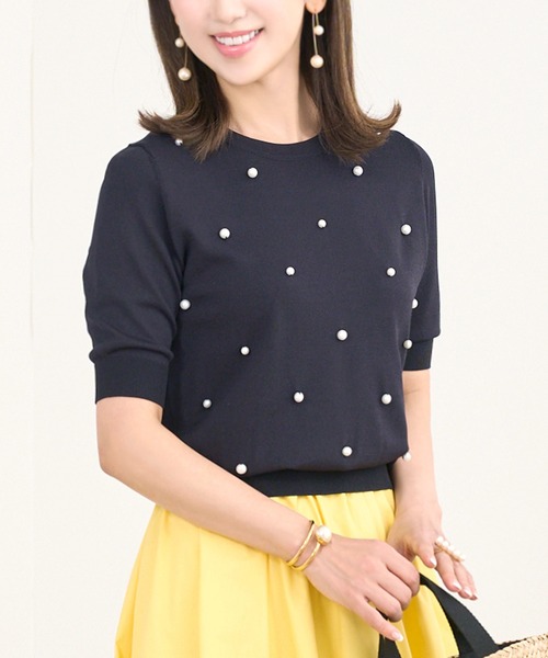 【新品】Prima Scherrerパール付きサマーニット S プリマシェレル Prima Scherrer（プリマシェレル） ニット セーター パール付き サマー