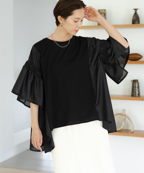 LEPSIM（レプシィム） tシャツ 異素材フリルチュニック 114443