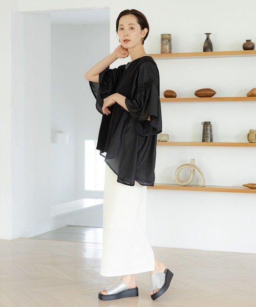 美品/フリル付き ブラック チュニック 七部袖袖 楽天市場】フリル（チュニック｜レディースファッション）の通販