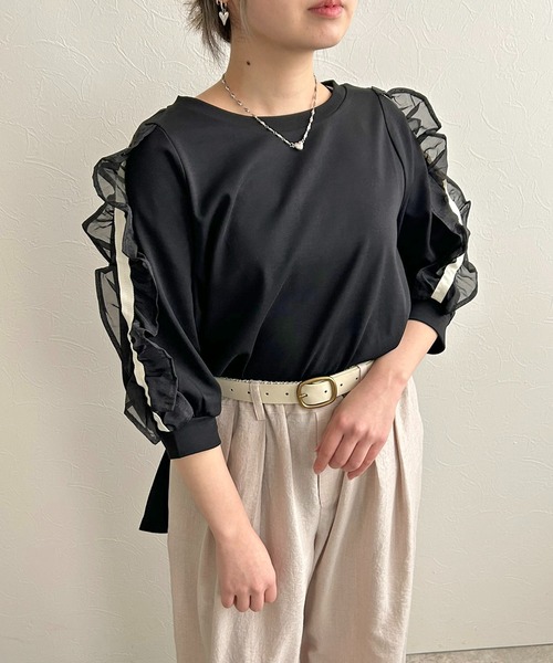 tシャツ フリルスリーブカットトップス レディース