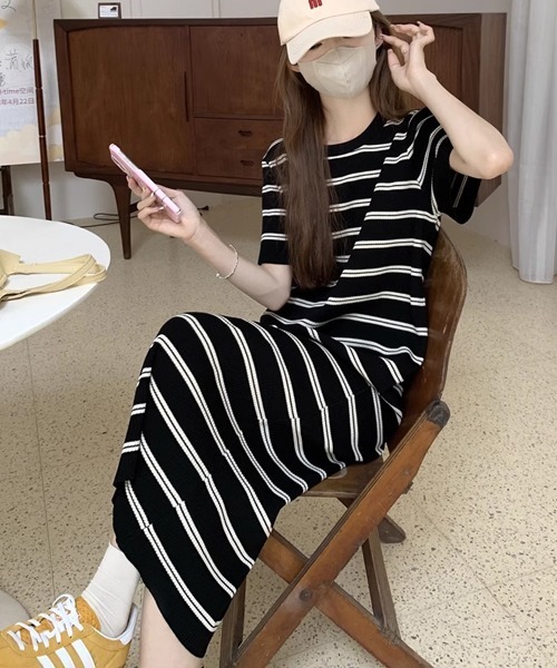 FREE STYLISTS ワンピース ボーダー柄 サマーニットワンピース
