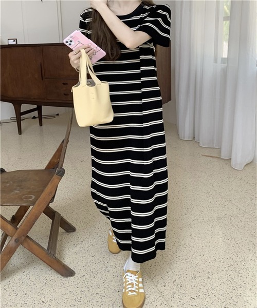 FREE STYLISTS ワンピース ボーダー柄 サマーニットワンピース