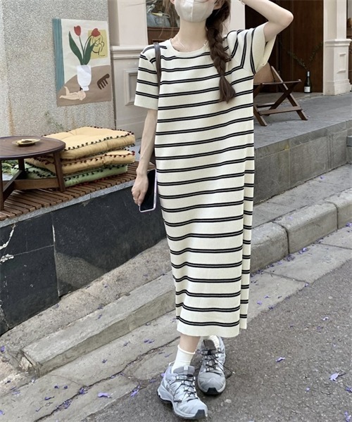 FREE STYLISTS ワンピース ボーダー柄 サマーニットワンピース