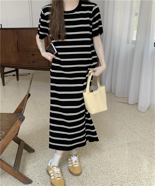 FREE STYLISTS ワンピース ボーダー柄 サマーニットワンピース