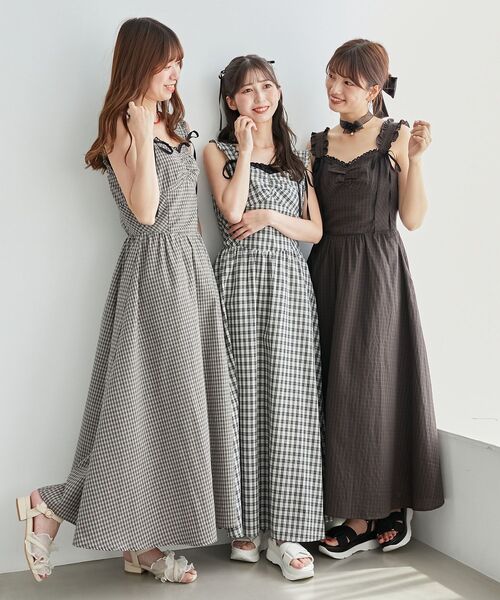 2way チェックワンピース 2WAYシャギーチェックマキシワンピース/2WAY Shaggy Check Maxi