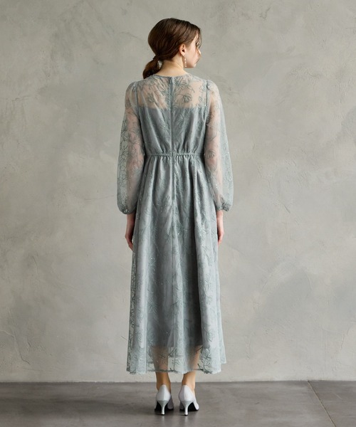 AIMER（エメ） ドレス スパンコールフラワー刺繍ロングスリーブ