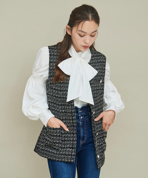 31 Sons de mode ベスト ジレ パール釦ツイードジレ レディース