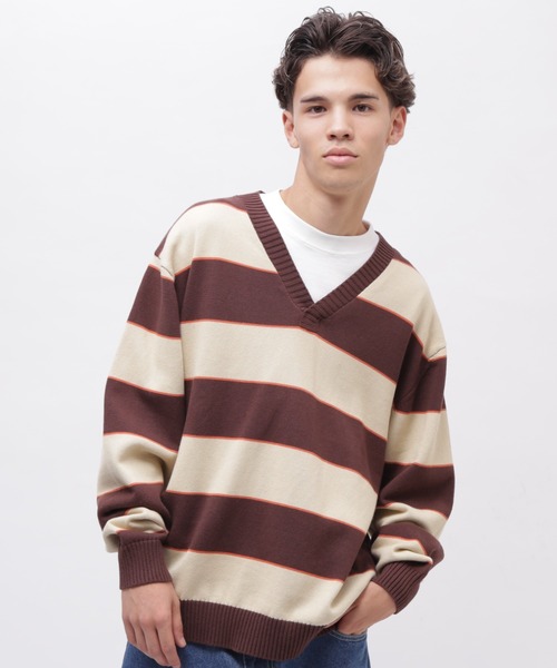 AVIREX セーター ニット V-NECK BORDER KNIT / Vネック ボーダー
