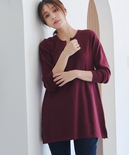 ニット セーター 「大きいサイズ」キーネックラメニットチュニック レディース Tiaclasse ニット セーター 「大きいサイズ」キーネック