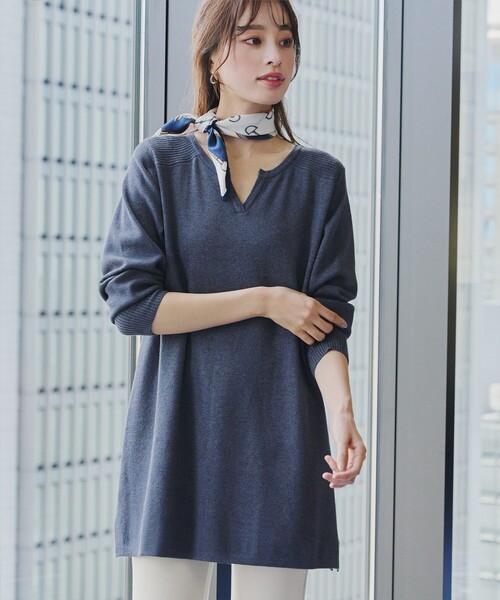 ニット セーター 「大きいサイズ」キーネックラメニットチュニック レディース Tiaclasse ニット セーター 「大きいサイズ」キーネック