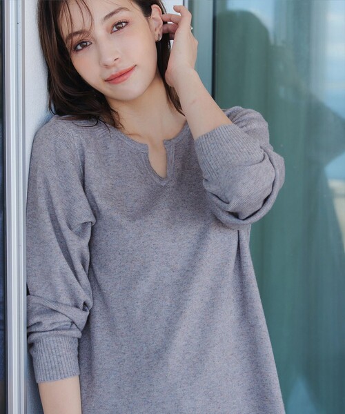 ニット セーター 「大きいサイズ」キーネックラメニットチュニック レディース Tiaclasse ニット セーター 「大きいサイズ」キーネック