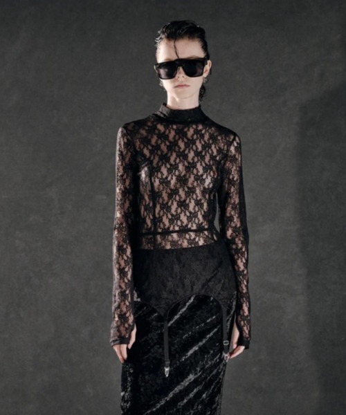 tシャツ JOHN LAWRENCE SULLIVAN FLOWER LACE TURTLE NECK TOP WITH GARTER BELT (5