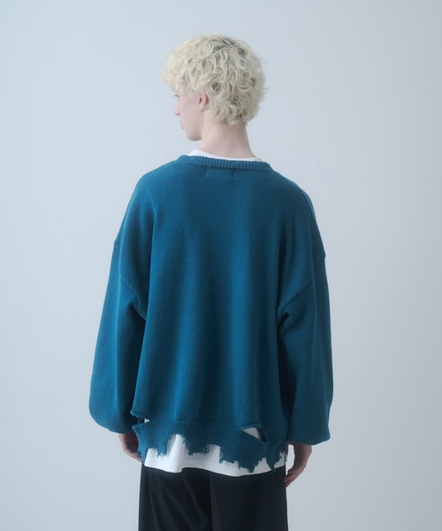 ★全2色★メンズ ニット セーター ストリート ダメージ DOOPZ セーター ニット Logo Damage Knit - ロゴダメージニット