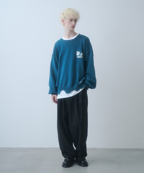 ★全2色★メンズ ニット セーター ストリート ダメージ DOOPZ セーター ニット Logo Damage Knit - ロゴダメージニット