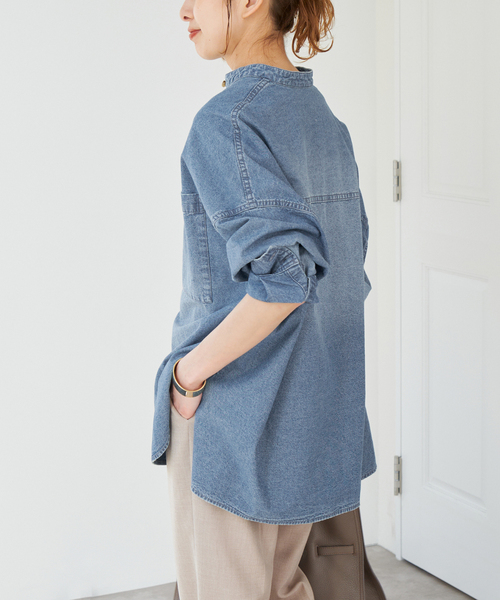 Spick and Span バンドカラーボックスダンガリーシャツ Spick＆Span ブラウス シャツ バンドカラーボックスダンガリー