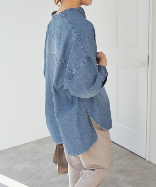 Spick＆Span ブラウス シャツ バンドカラーボックスダンガリー