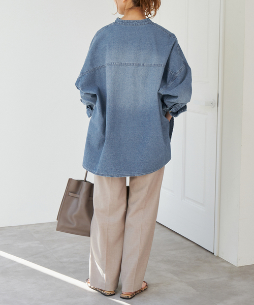 Spick and Span バンドカラーボックスダンガリーシャツ Spick＆Span ブラウス シャツ バンドカラーボックスダンガリー