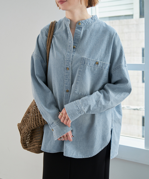 Spick and Span バンドカラーボックスダンガリーシャツ Spick & Span｜《追加予約》バンドカラーボックスダンガリー