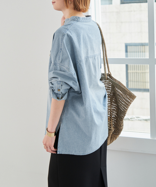 Spick and Span バンドカラーボックスダンガリーシャツ Spick & Span｜《追加予約》バンドカラーボックスダンガリー