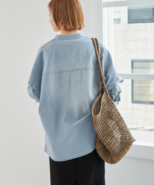Spick and Span バンドカラーボックスダンガリーシャツ Spick＆Span ブラウス シャツ バンドカラーボックスダンガリー
