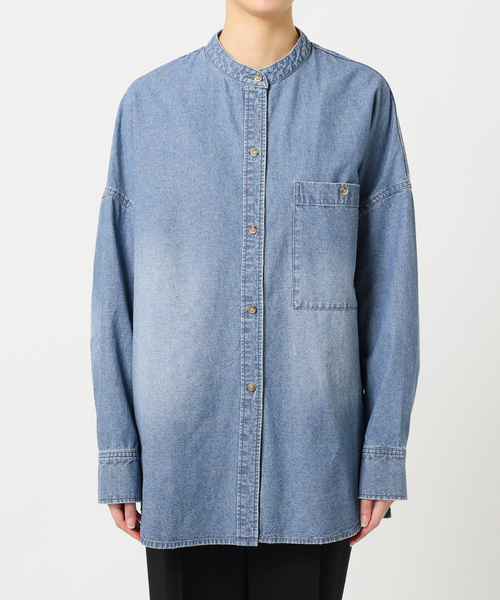 Spick and Span バンドカラーボックスダンガリーシャツ Spick＆Span ブラウス シャツ バンドカラーボックスダンガリー