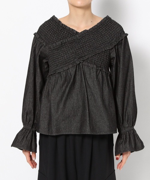 新品未使用LOWRYSFARM デニムシャーリングブラウス イエロー LOWRYS FARM ブラウス シャツ デニムシャーリングブラウス