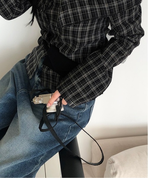 ブラウス シャツ オフショルダーチェックシャツブラウス/2025 SS COLLECTION レディース by muni:r ブラウス シャツ オフショルダーチェックシャツ