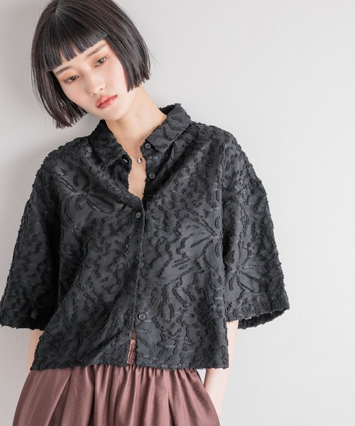LOWRYS FARM ブラウス シャツ レースジャガードシャツSS