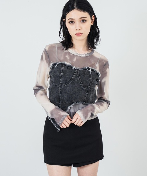 ANAP tシャツ デニムビスチェ ドッキング シアートップス