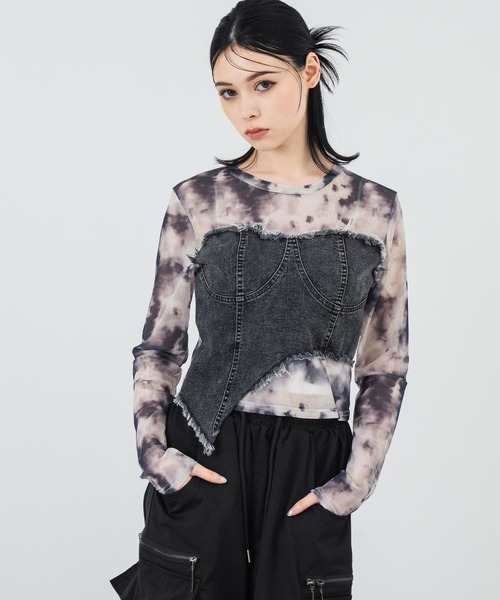 入荷なう ANAP tシャツ シアートップス ドッキング デニムビスチェ トップス