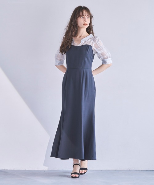 シャツドッキングワンピース 31 Sons de mode ワンピース 2025春夏新作 シアーチェックシャツ