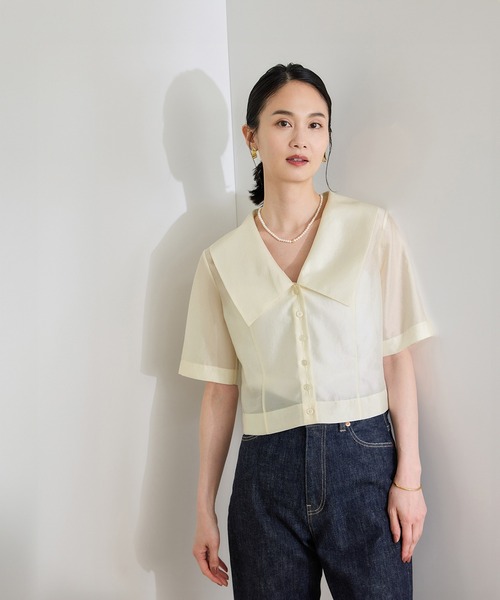 ROPEシャイニーシアーブラウス ROPE' ブラウス シャツ 「洗える」シャイニーシアーブラウス