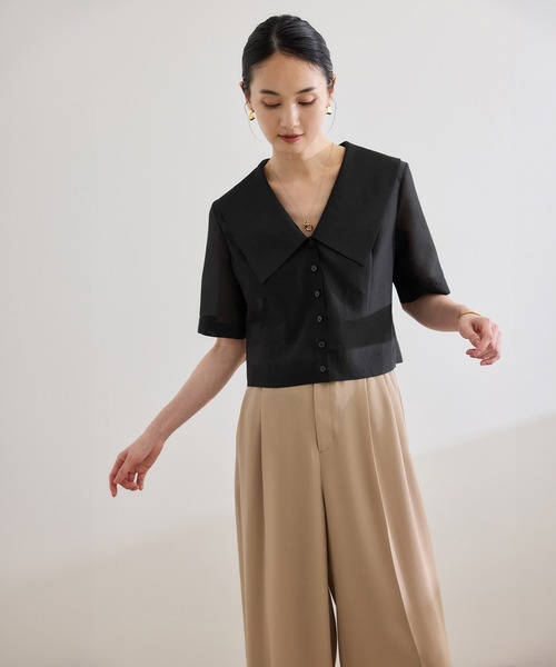 ROPEシャイニーシアーブラウス ROPE' ブラウス シャツ 「洗える」シャイニーシアーブラウス