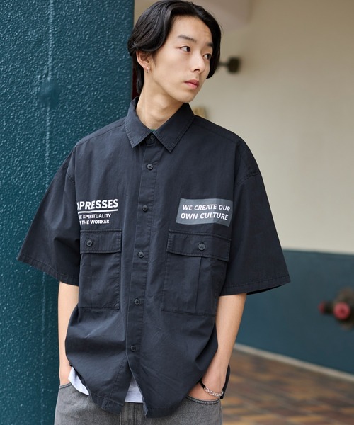 美品 2023AW ポリウールツイル ハーフスリーブ半袖シャツ ショート丈 M