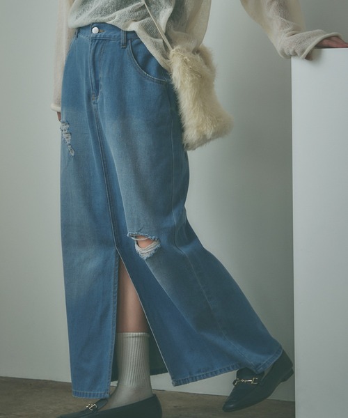 BLANK（ブランク） デニムスカート Crushed long Denim Skirt 