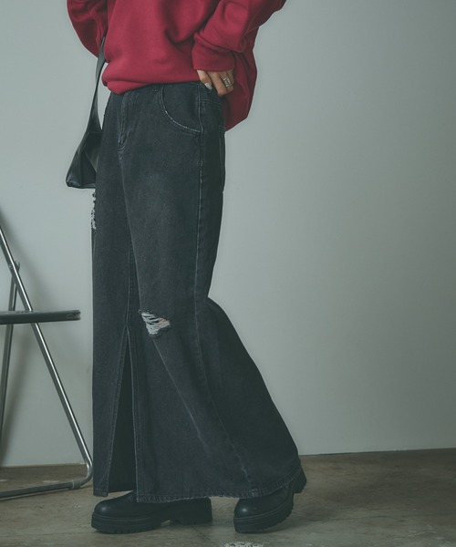 Blank スーパーロングブラックデニム BLANK（ブランク） デニムスカート Crushed long Denim Skirt