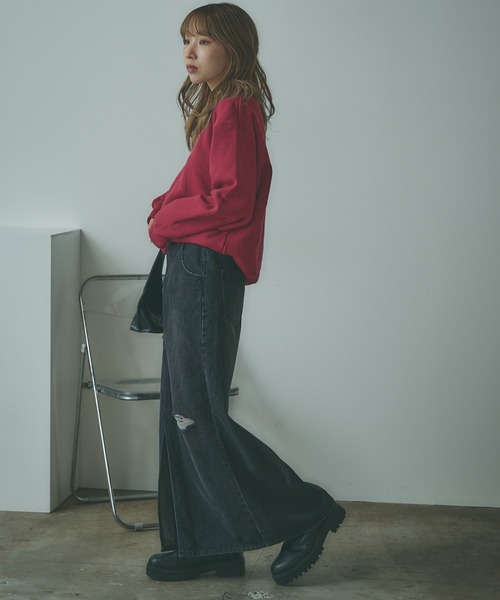 Blank スーパーロングブラックデニム BLANK（ブランク） デニムスカート Crushed long Denim Skirt