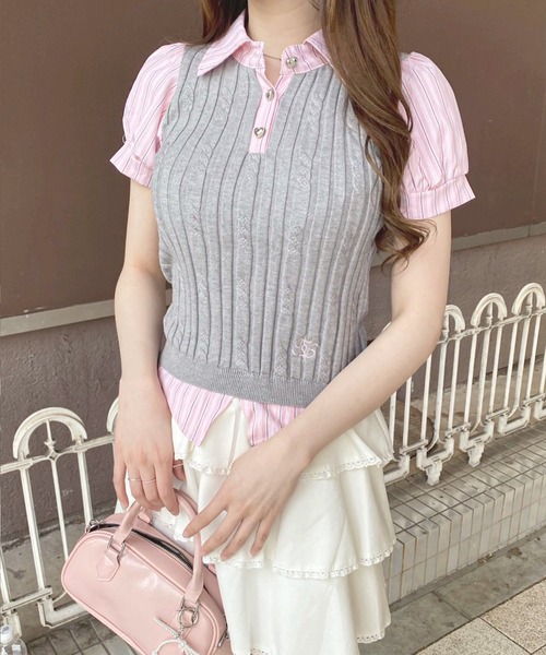 FJ ストライプ長袖ポロシャツとセーターセット FJ ストライプ長袖ポロシャツとセーターセット ニットセーター