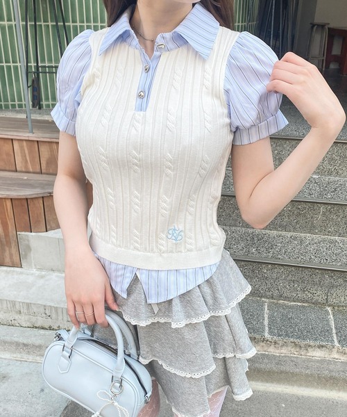 frunco ポロシャツ ポロ ストライプシャツドッキングニットポロ