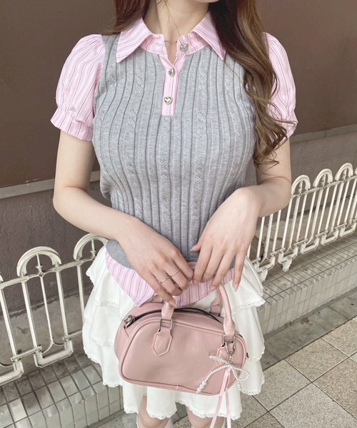 frunco ポロシャツ ポロ ストライプシャツドッキングニットポロ