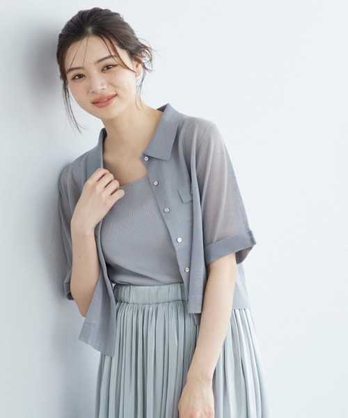 12Twelve Agenda カーディガン シアーシャツ風5分袖カーディガン