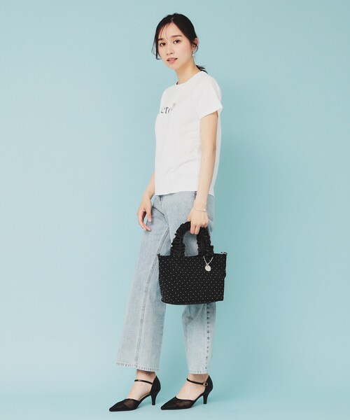 ビジュー付きロゴTシャツ 美人百花掲載》ビジュー付きロゴTシャツ【接触冷感/UVケア/吸水速乾/汗