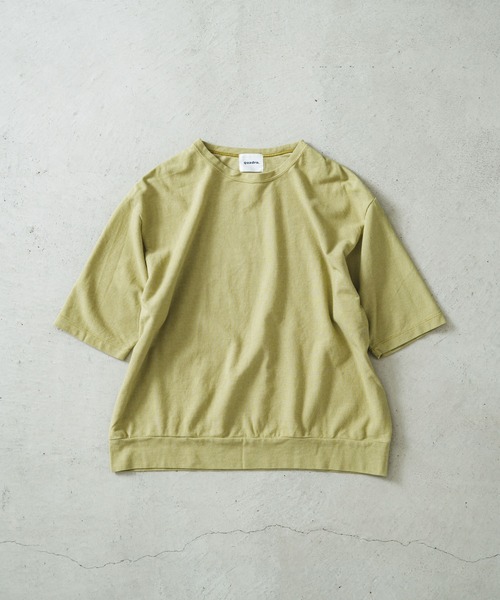 tシャツ 変形タック5分袖クルーネックプルオーバー レディース