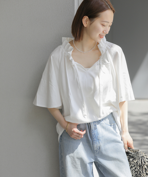 AD2022 23SS リボン装飾Tシャツ 白 セール】【新色追加】4色展開リボンデザイン半袖Tシャツ（T