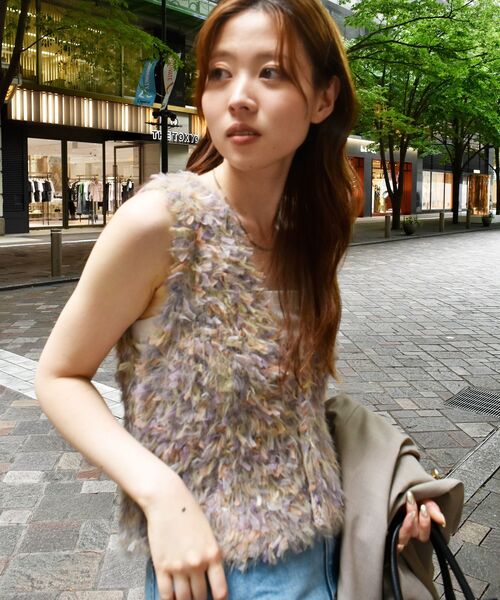 ベスト ジレ TORRAZZO DONNAチュール×シャギーニットベスト レディース