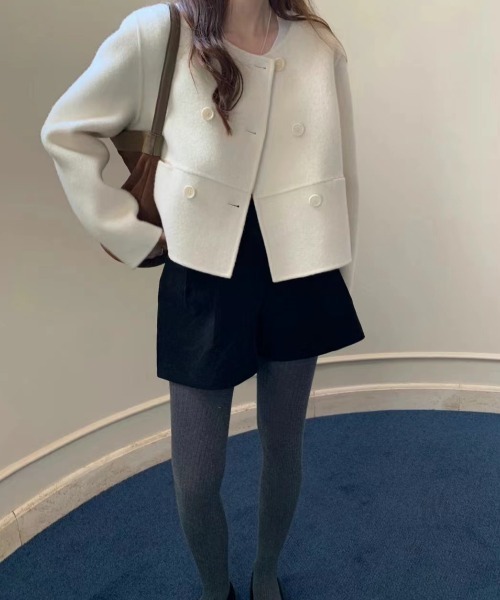 Diosfront ノーカラーコート コート ショート丈メルトンコート