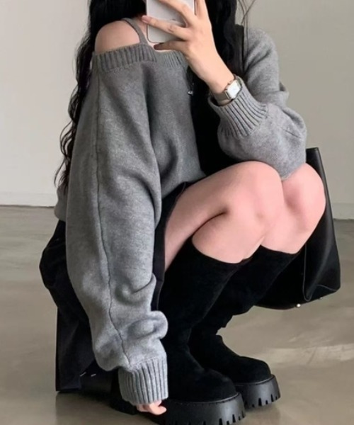 ♡【新品タグ付き】moripon ワンショルダー ニット Ada. ニット セーター 「Mellfy」ワンショルダー ふんわり ニット