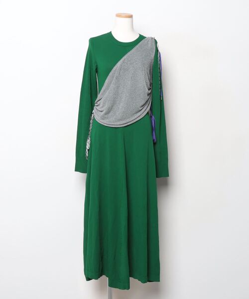 美品　UN3D.　アンスリード　アウトシームリブコンビワンピース　36　グリーン UN3D.（アンスリード）の「アウトシームリブコンビワンピース